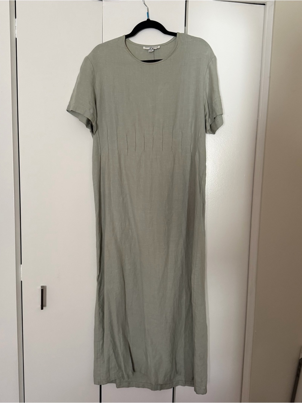Casual Short-Sleeve Linen Maxi Dress in Sage Green